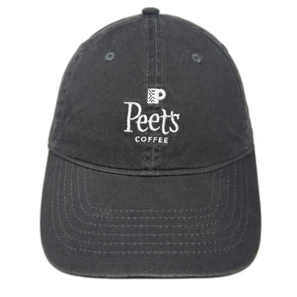 Peet's Coffee Baseball Cap Gray One Size Leather Strapback Faded Cotton Hat